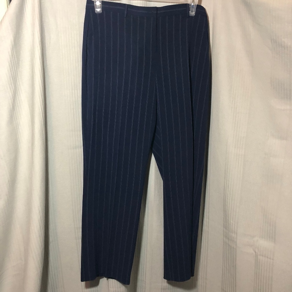 Judith Hart Pinstriped Wide Leg Trousers 14P Navy Blue Corpcore Office Career